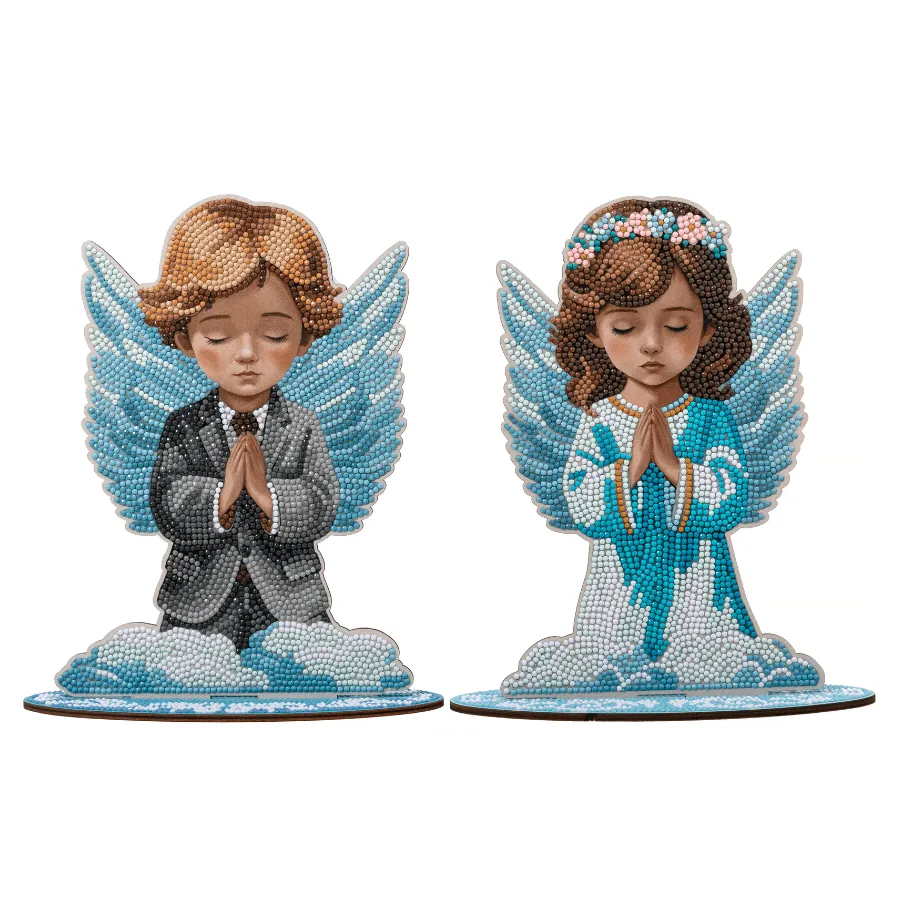 Craft Buddy Crystal Art Angel Boy & Girl houten decoratie 2 stuks