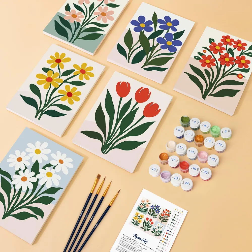 Figured'Art Moderne Bloemen mini schilderen op nummer 15x20 cm 6 stuks