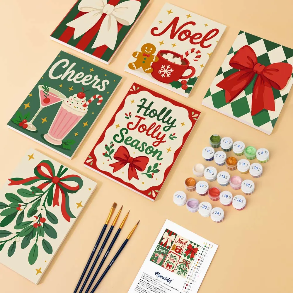Figured'Art Mini Gezellige kerstsfeer schilderen op nummer 15x20 6 stuks