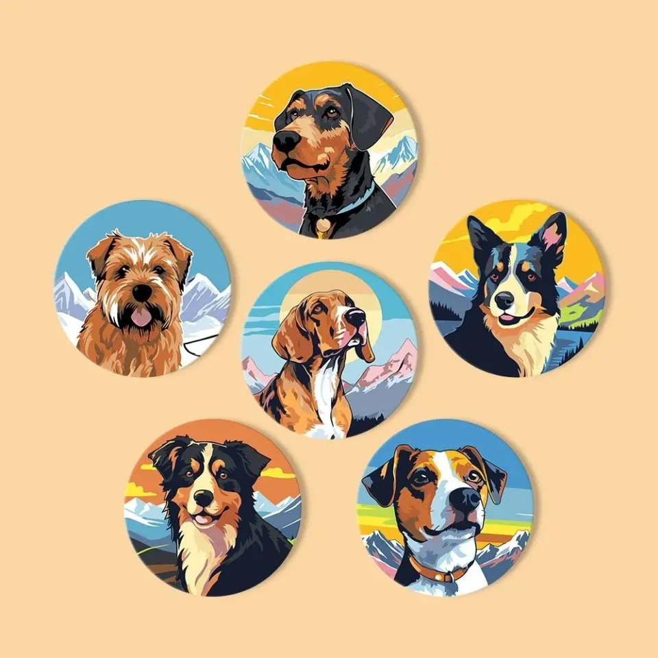 Figured'Art Schattige Honden schilderen op nummer onderzetters 6x 10cm