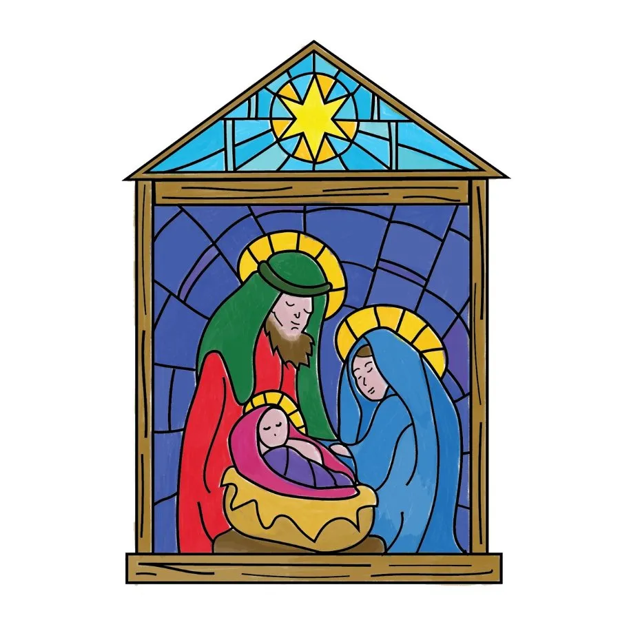 Craft Buddy Holy Family Stained Glass stempel A6 kerst