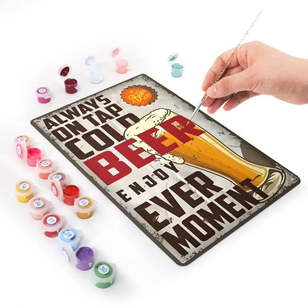 Figured'Art Koud Bier Glas Vintage schilderen op nummer 30x20 cm