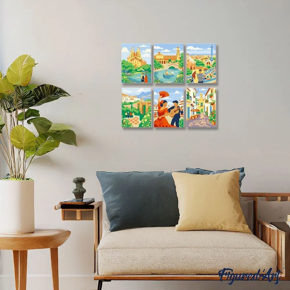 Figured'Art Mini Schilderen op Nummer Europese Steden 15x20cm 6 stuks