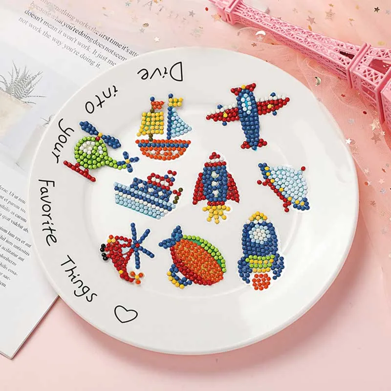 Figured'Art Vliegtuigen diamond painting stickers kinderen 9 stuks