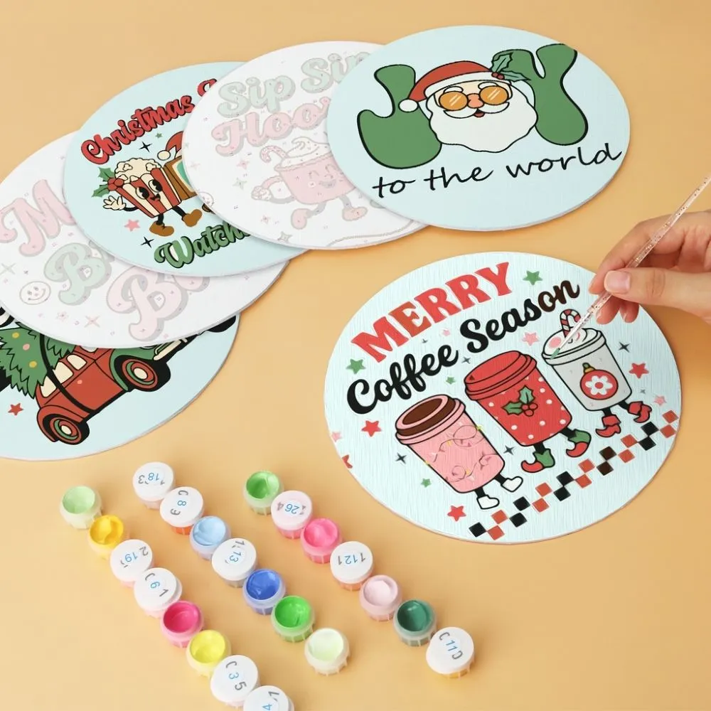 Figured'Art Warme kerstwensen schijven schilderen op nummer Ø20cm 6st