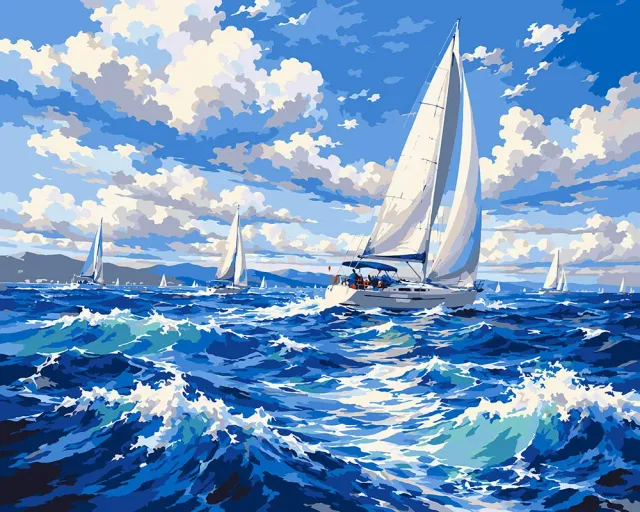 Figured'Art Zeilen op het Blauw schilderen op nummer 40x50