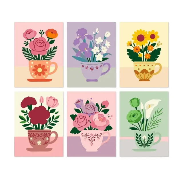 Figured'Art Mini Theekopjes vol bloemen schilderen op nummer 6x15x20cm