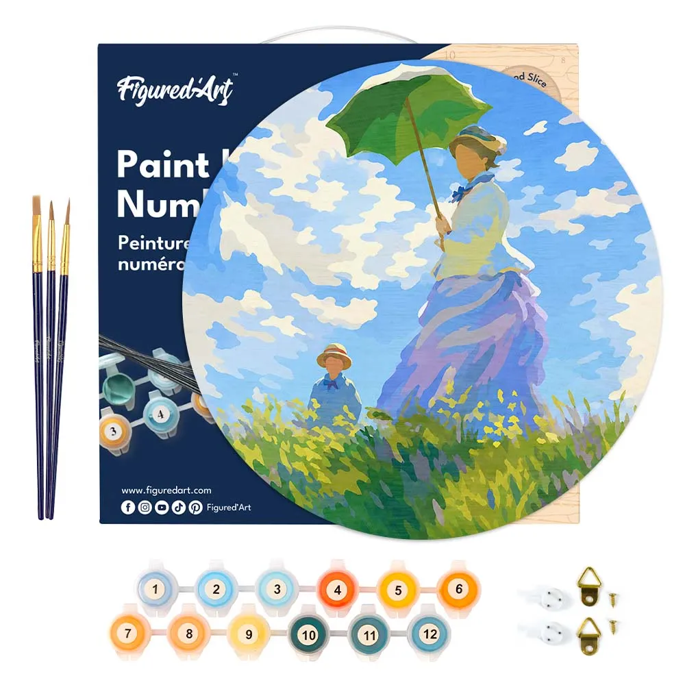 Figured'Art De Wandeling Monet schilderen op nummer hout 30cm rond