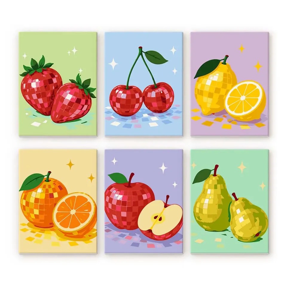 Figured'Art Disco Fruit Collectie schilderen op nummer 15x20 cm 6 stuks