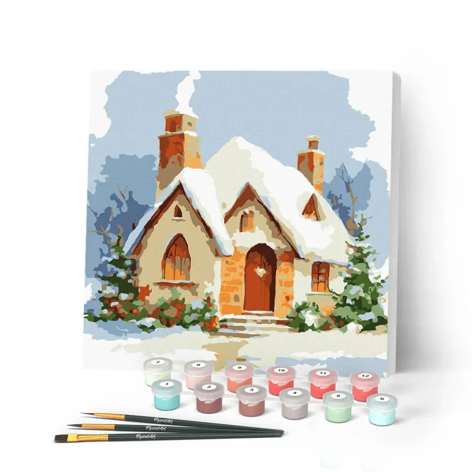 Figured'Art Bakstenen huis winter mini schilderen op nummer 20x20 frame