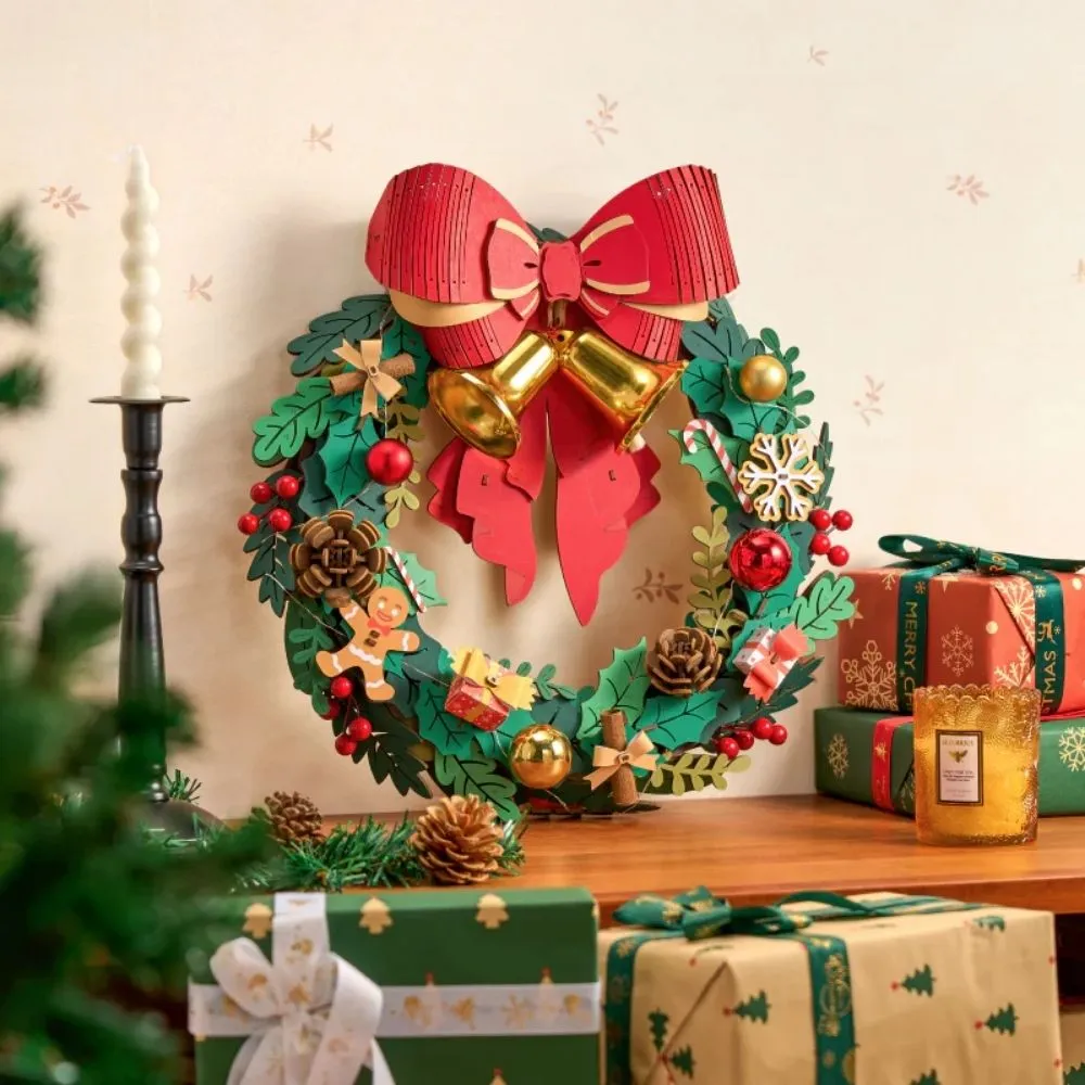 Figured'Art Kerstkrans 3D puzzel hout 252 stukjes met LED