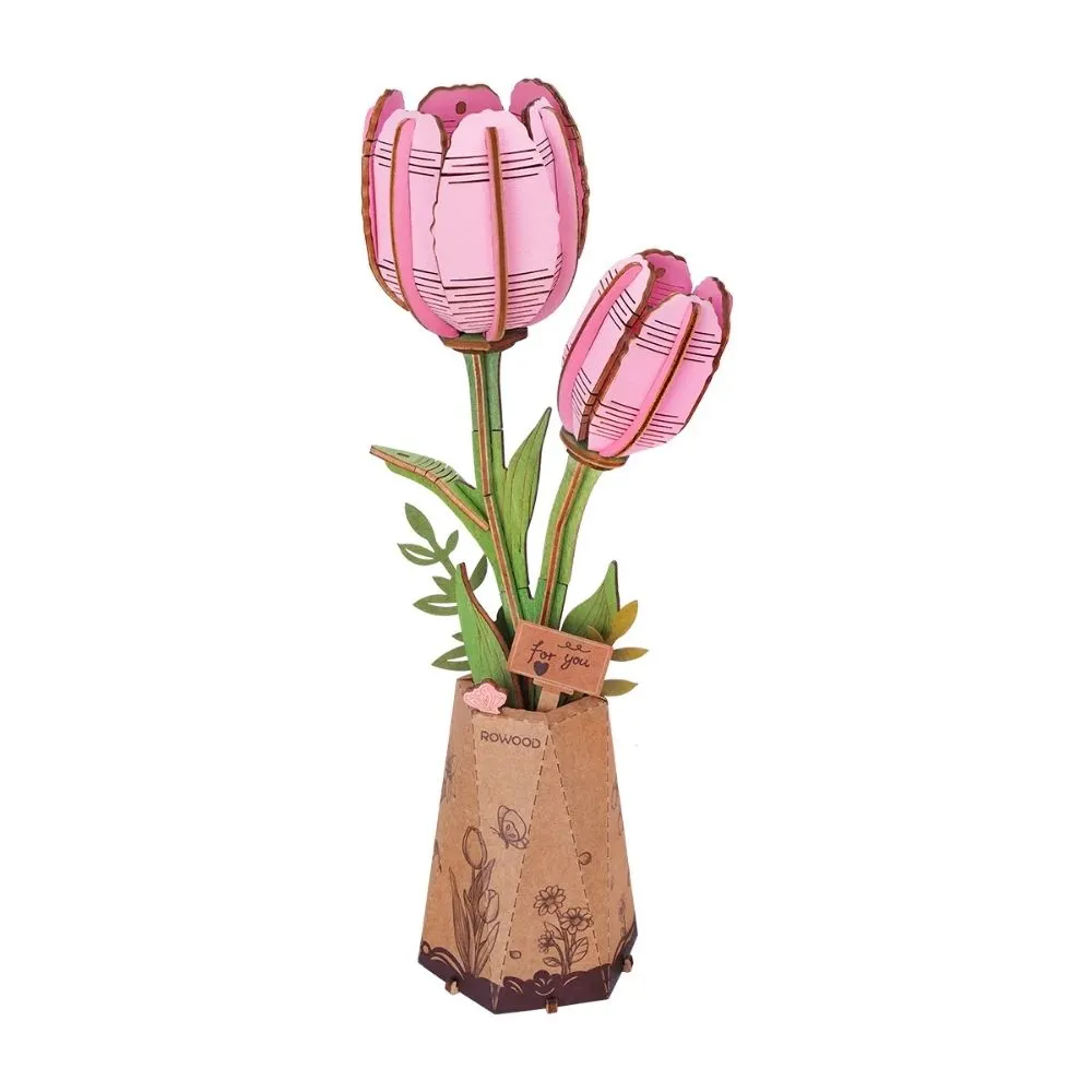 Figured'Art Roze Tulp 3D puzzel hout 72 stukjes