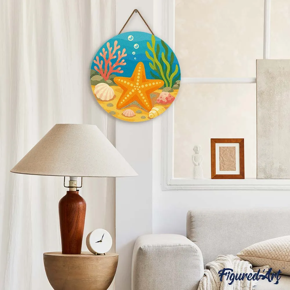 Figured'Art Zeester diamond painting houten schijf 30cm rond