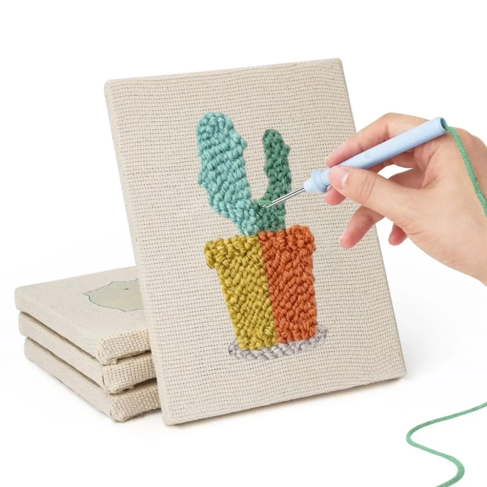 Figured'Art Punch Needle Kleurrijke Planten set 4 stuks 15x20cm