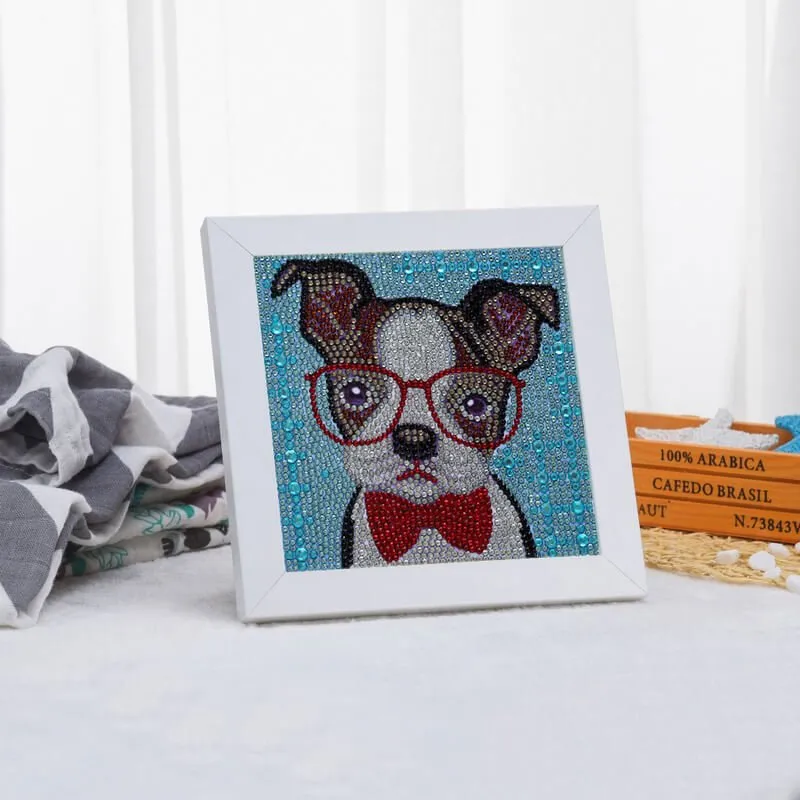Figured'Art Hond met Fotolijst diamond painting kinderen 15x15 cm
