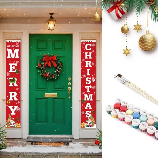 Figured'Art Vrolijk Kerstfeest deur banner schilderen 2 stuks