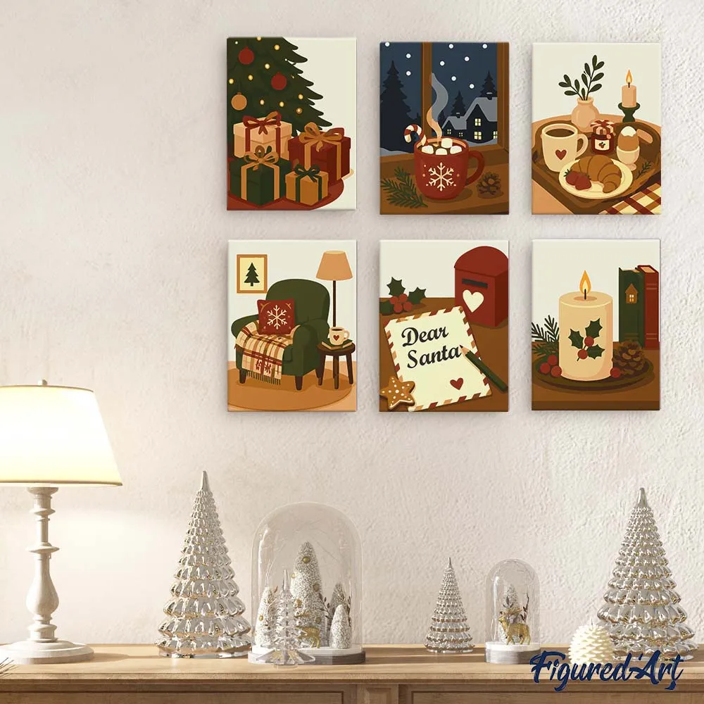 Figured'Art Mini Feestelijke Wintermomenten schilderen op nummer 6 stuks