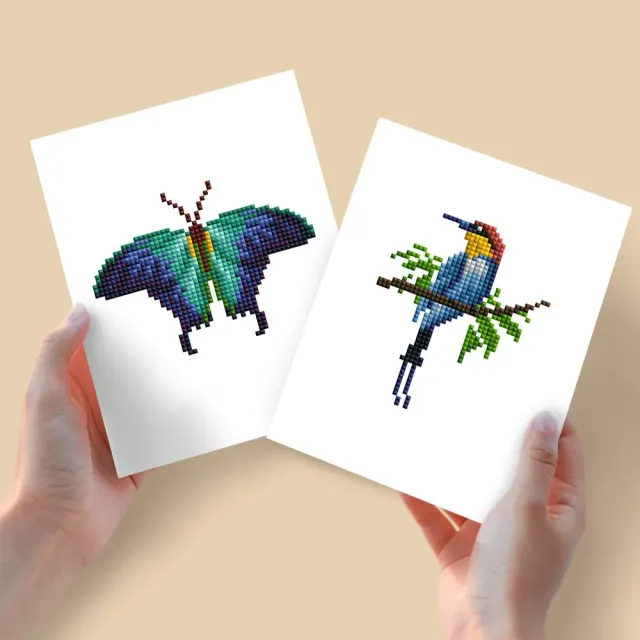 Figured'Art Mini Vlinder en Vogel diamond painting 15x20cm 2 stuks