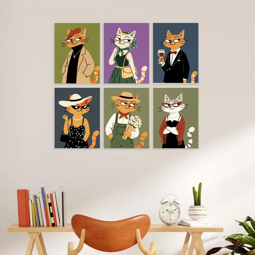 Figured'Art Stijlvolle katten mini schilderen op nummer 15x20cm 6 stuks
