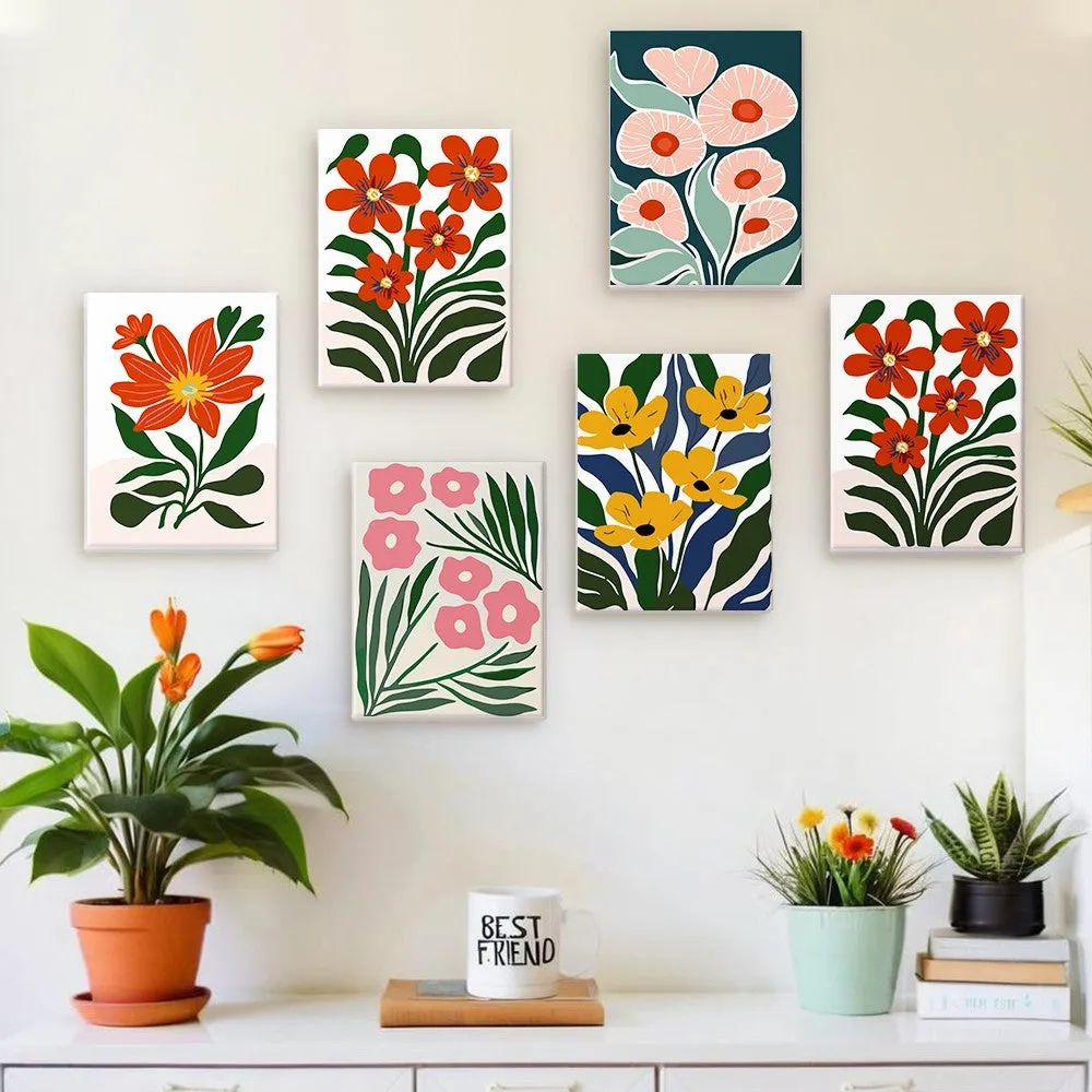 Figured'Art Kleurrijke Bloem Patronen mini schilderen op nummer 6 stuks