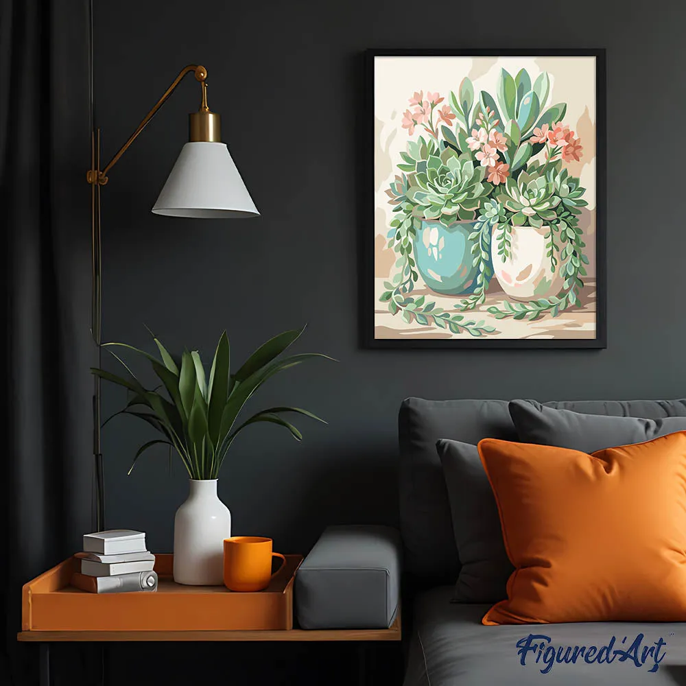 Figured'Art Bloeiende vetplanten schilderen op nummer 40x50 cm planten