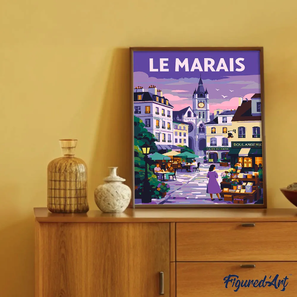 Figured'Art Reisposter Le Marais schilderen op nummer 40x50cm Parijs