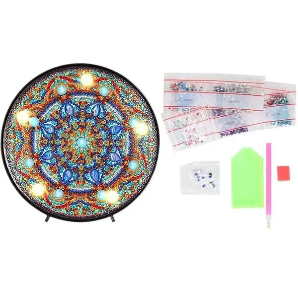Figured'Art Blauwe Mandala Ster led-lamp diamond painting 15 cm