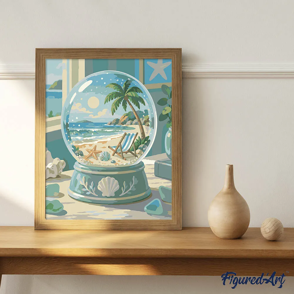 Figured'Art Sneeuwbol met Kuststrand schilderen op nummer 40x50 cm eenvoudig