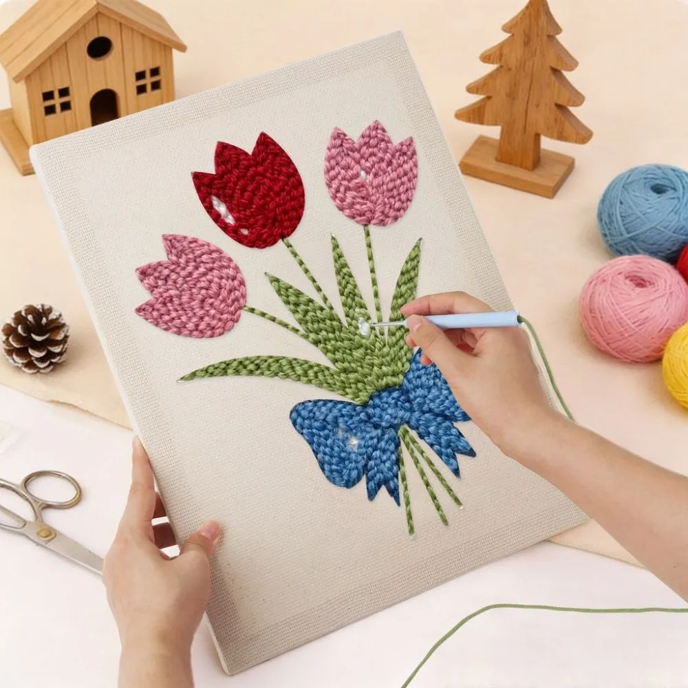 Figured'Art Tulpen Boeket punch needle pakket 20x30cm met frame zacht