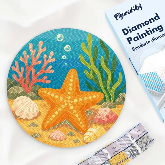 Figured'Art Zeester diamond painting houten schijf 30cm rond