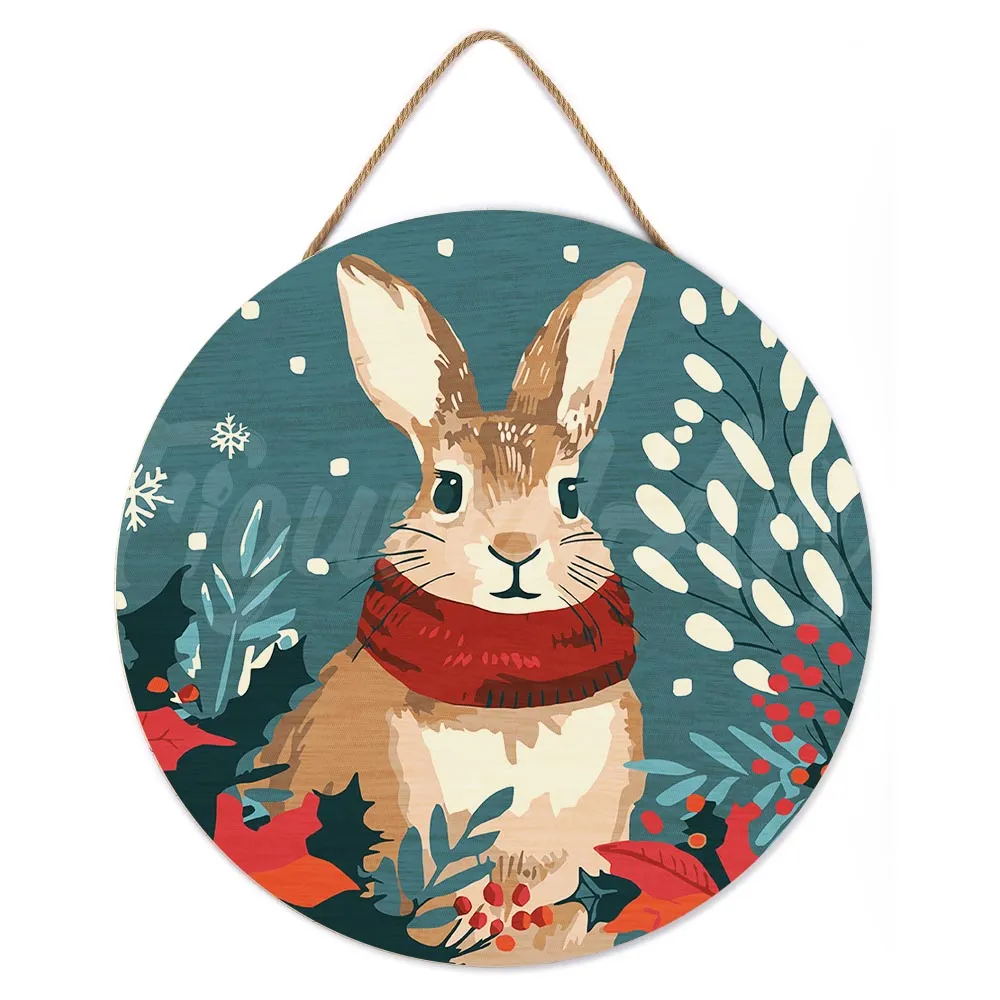 Figured'Art Kerstkonijntje schilderen op nummer houten schijf 30 cm kerst