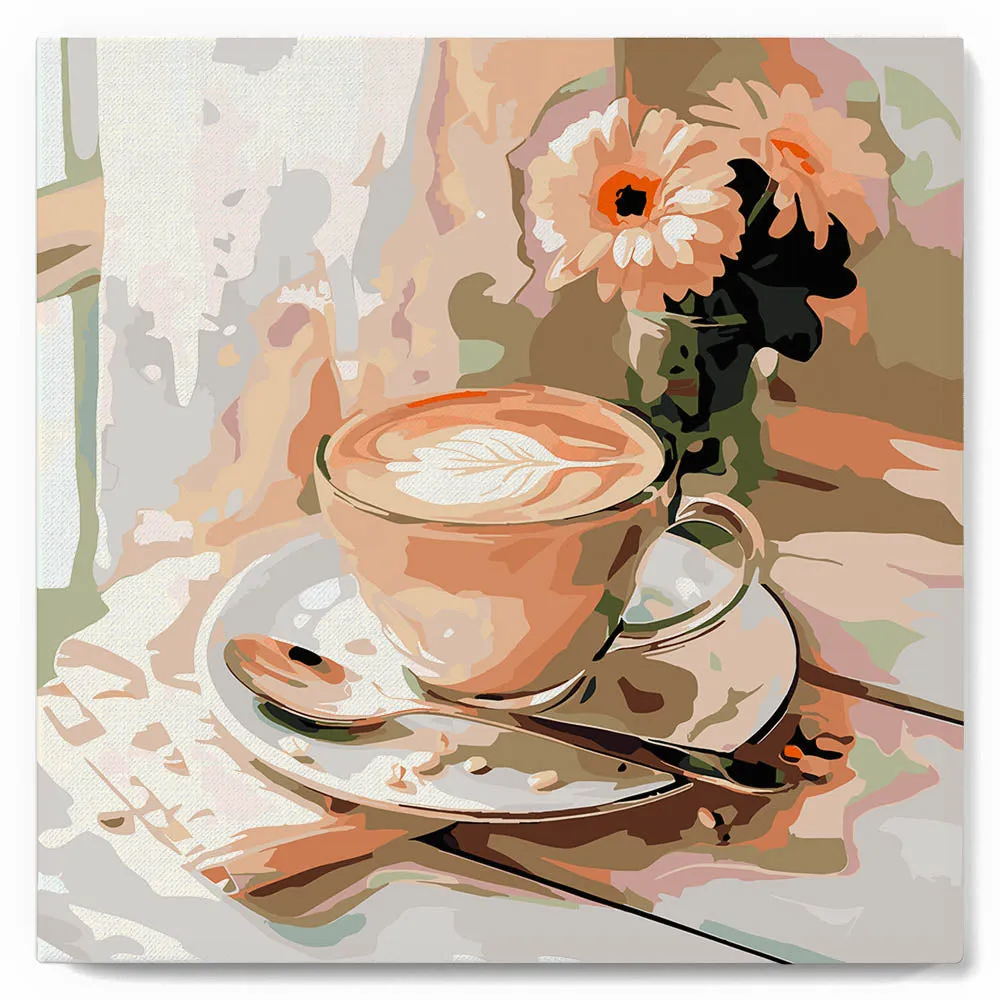 Figured'Art Ochtendkoffie mini schilderen op nummer 20x20 cm keuken