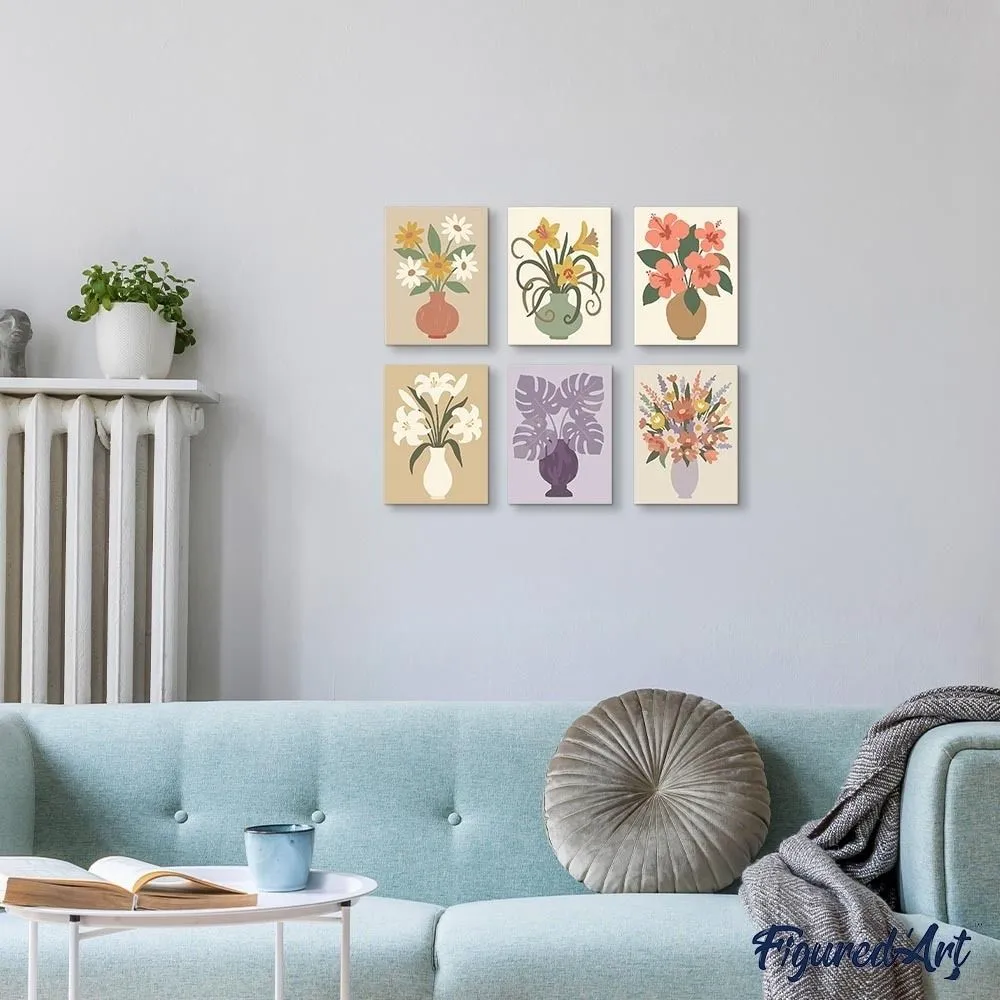 Figured'Art Bloemen Vazen schilderen op nummer 6 stuks mini