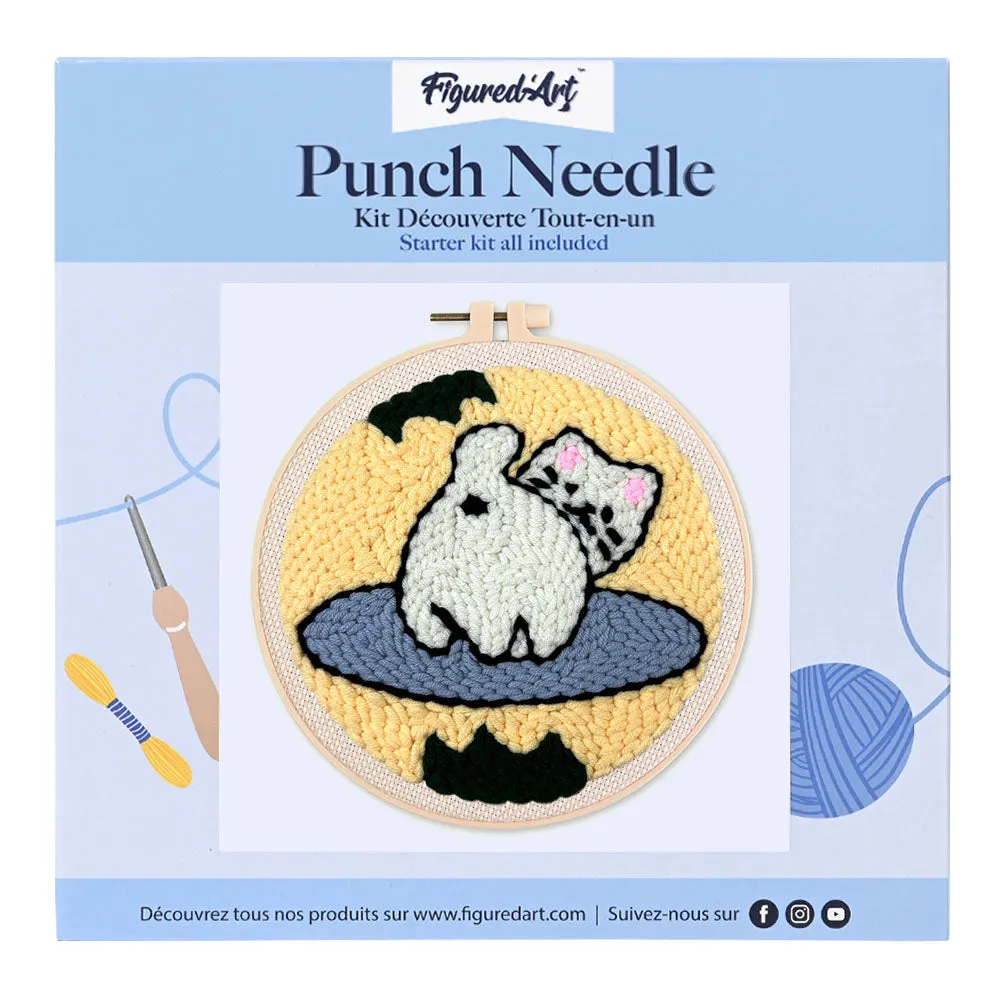 Figured'Art Speelse Kat Punch Needle Pakket 20x20 cm Wol