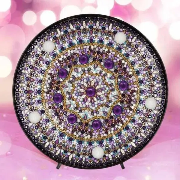 Figured'Art Mandala Violet diamond painting led lamp 15 cm paars
