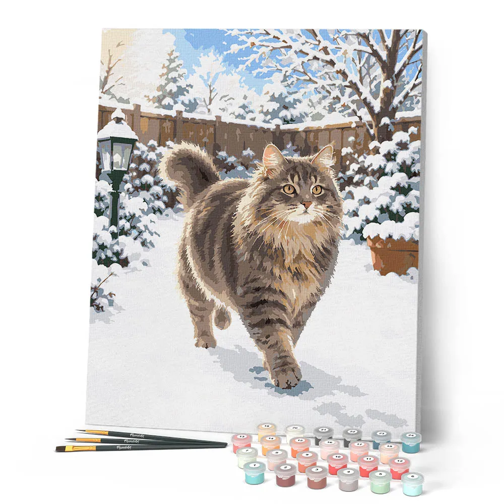 Figured'Art Kat in de Winter Schilderen op Nummer Kat