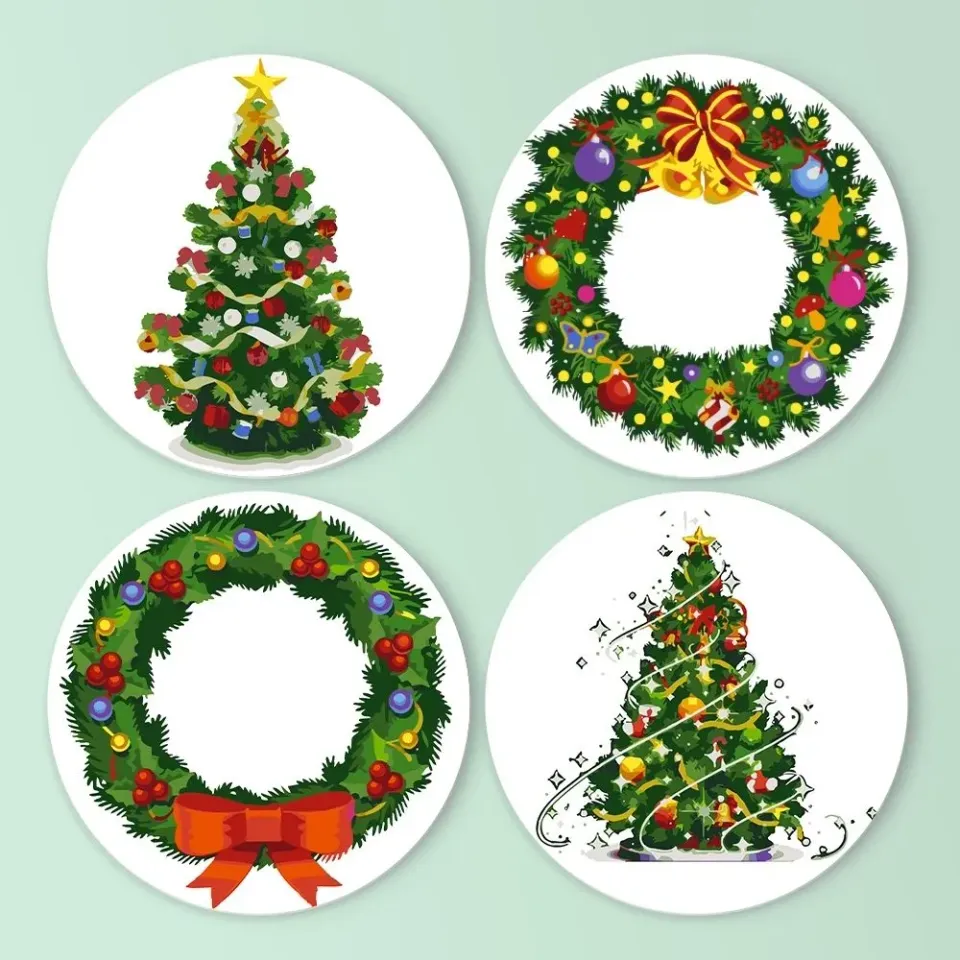 Figured'Art Altijdgroene Bomen Kransen schilderen op nummer set 4 stuks