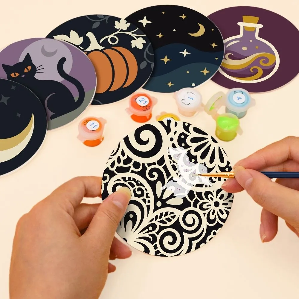 Figured'Art Halloweenmagie schilderen op nummer onderzetters 6 stuks