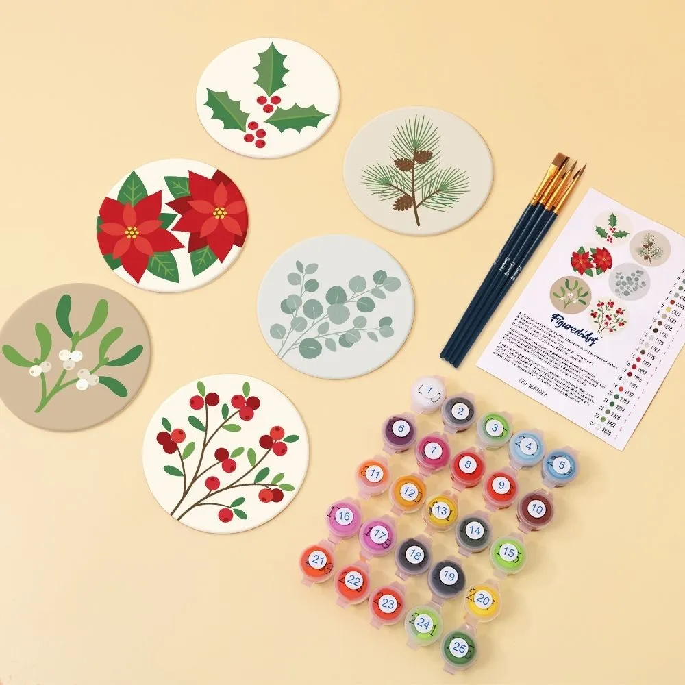 Figured'Art Feestelijk gebladerte schilderen op nummer onderzetters 10cm