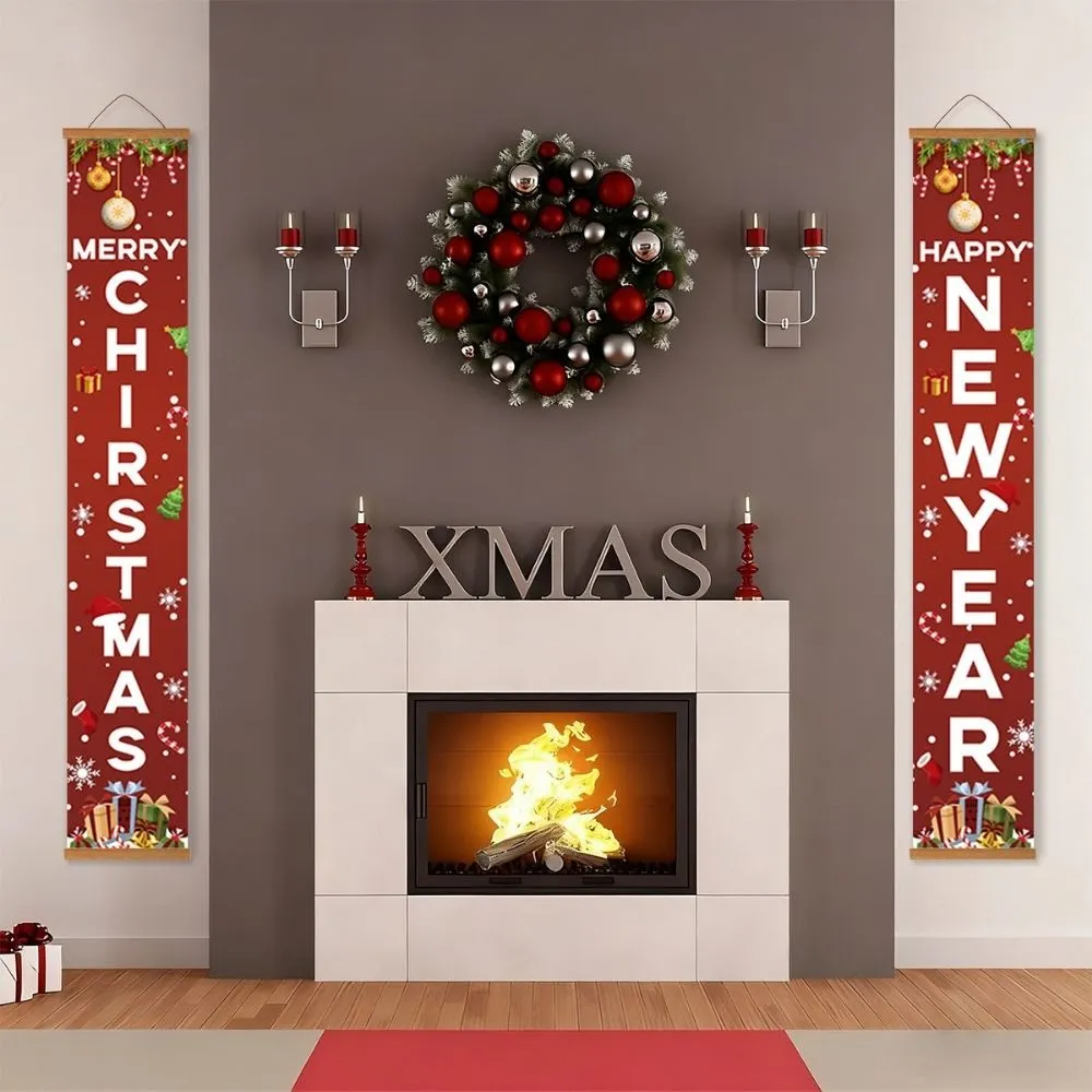 Figured'Art Altijdgroene Vreugde deurbanner 20x120 cm 2 stuks kerst