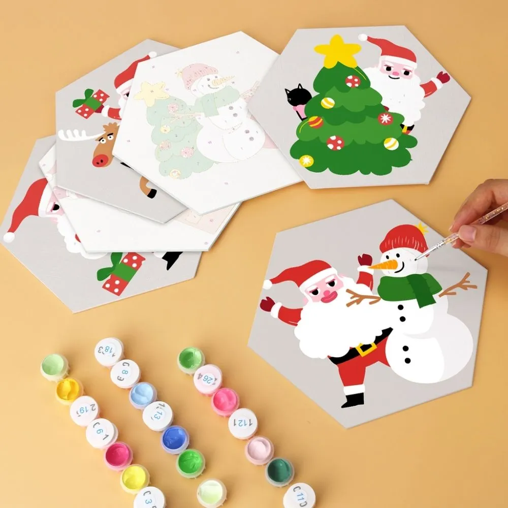 Figured'Art Kerstman en vrienden mini schilderen op nummer 6x zeshoek