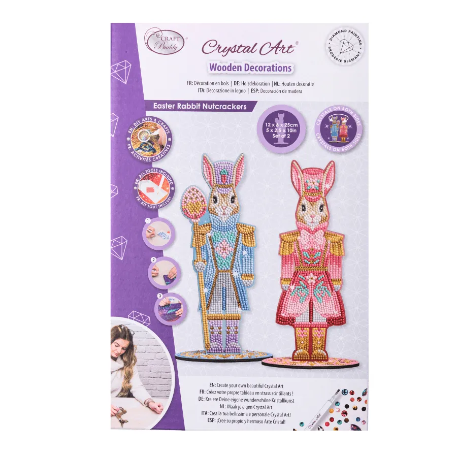 Craft Buddy Crystal Art Easter Rabbit houten figuren 2 stuks