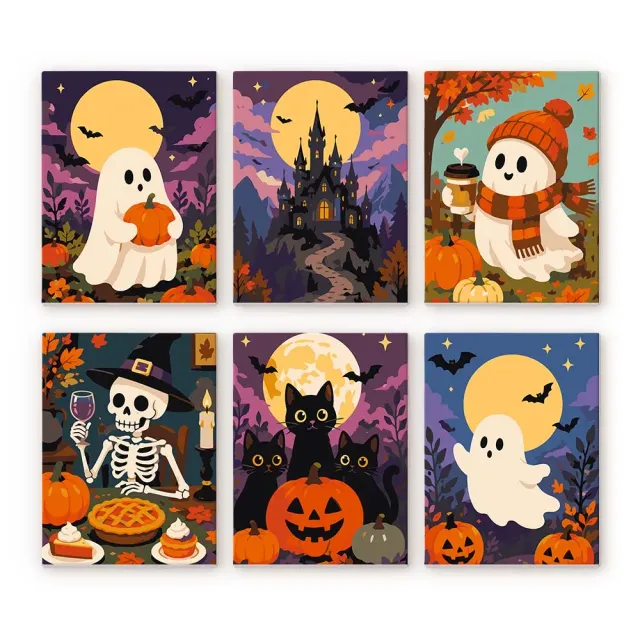 Figured'Art Spookachtige Herfstavonden schilderen op nummer 15x20 cm 6 stuks