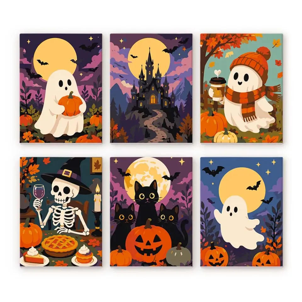 Figured'Art Spookachtige Herfstavonden schilderen op nummer 15x20 cm 6 stuks