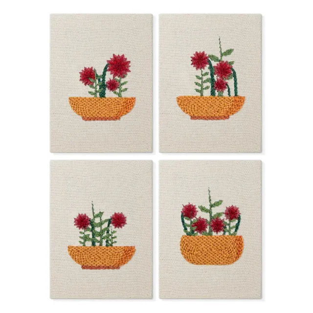 Figured'Art Bloemenmand punch needle set 4 stuks met frame katoen 15x20 cm