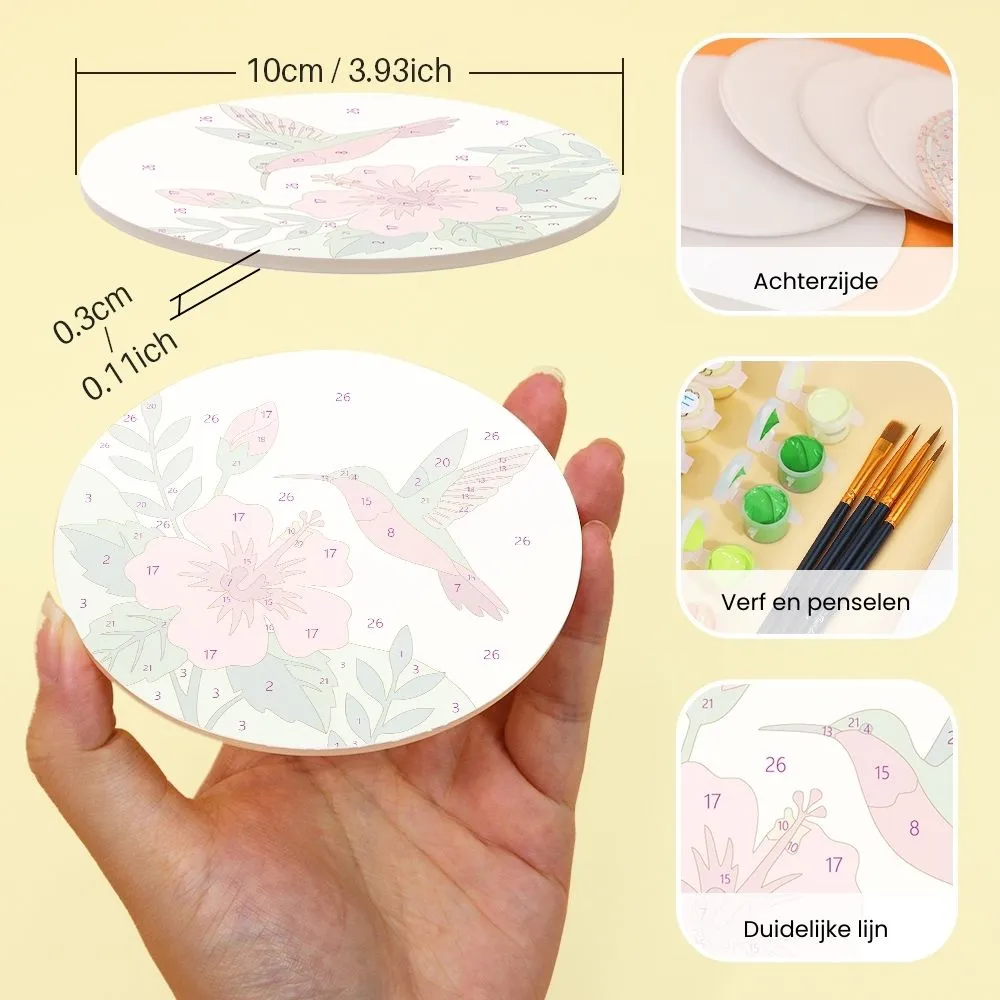 Figured'Art Dans van Kolibries onderzetters schilderen 10cm 6 stuks