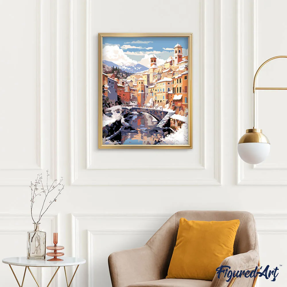 Figured'Art Winterdorp aan de rivier schilderen op nummer 40x50 cm
