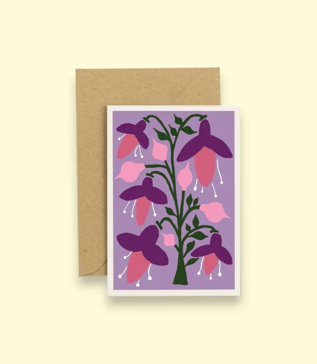 Studio Wald A6 Card Fuscia wenskaart blanco bloemen