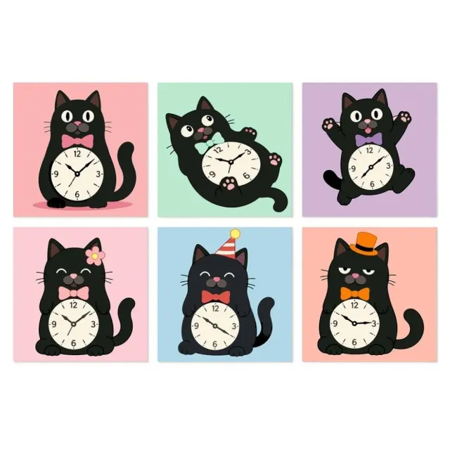 Figured'Art Mini Tik-tak-katten schilderen op nummer 20x20 cm set van 6