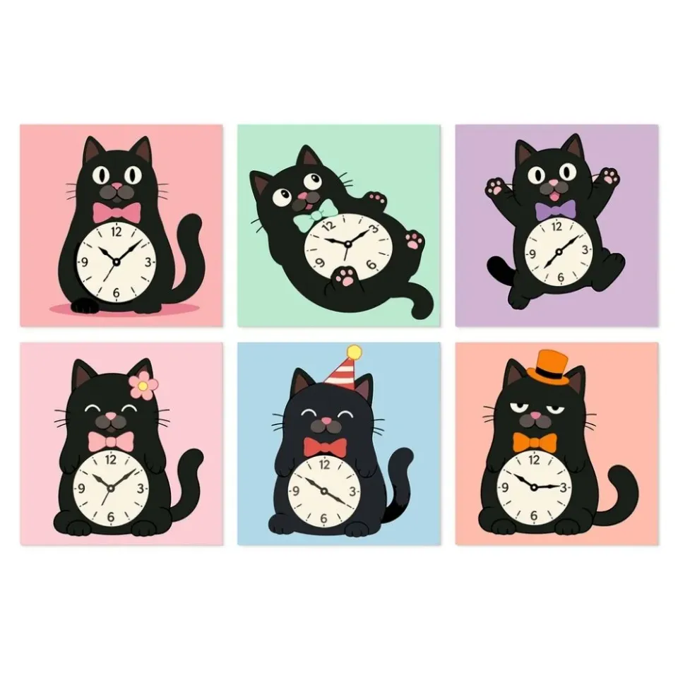 Figured'Art Mini Tik-tak-katten schilderen op nummer 20x20 cm set van 6